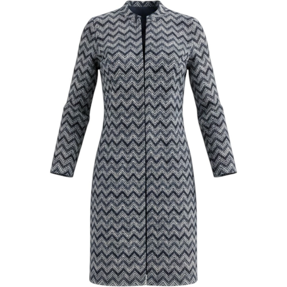 Navy Chevron Zig Zag Longline Topper Jacket Open Front Mandarin Collar‎ Size 12